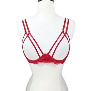 Victoria's Secret Very Sexy Open Cup Bra Small NEW Underwire Cage Red VS strappy